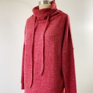 Soft Brushed Melange Funnel Neck Tunic Sweater
